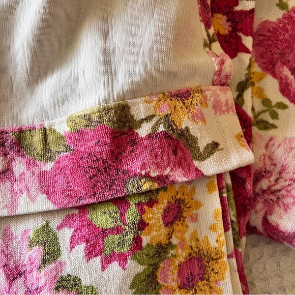 VINTAGE terrycloth FLORAL CURTAINS Large Pink Rose Yellow Green Flowers 2 panels - Picture 8 of 10